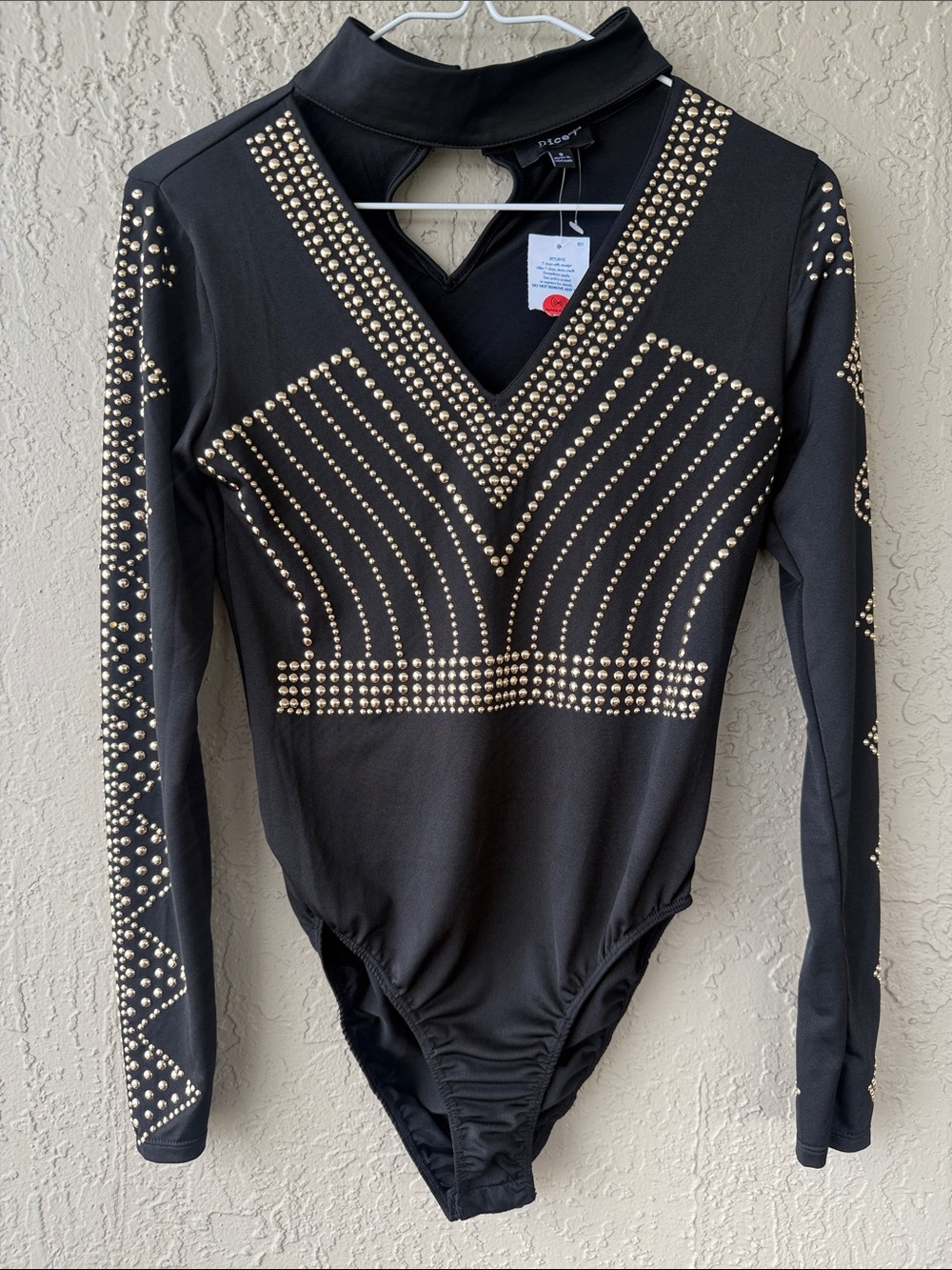 Studded Black Long-Sleeve Bodysuit